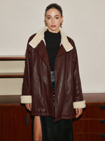 Load image into Gallery viewer, Métier Faux Leather Aviator Coat | Shearling Lining | Belted Waist