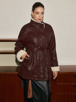 Load image into Gallery viewer, Métier Faux Leather Aviator Coat | Shearling Lining | Belted Waist