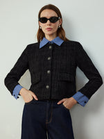 Load image into Gallery viewer, Short Tweed Jacket | Contrast Collar | Classic Silhouette