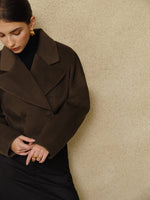 Load image into Gallery viewer, Métier Wool Blend Cropped Coat | Oversized Lapel | Sculpted Silhouette
