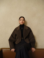 Load image into Gallery viewer, Métier Wool Blend Cropped Coat | Oversized Lapel | Sculpted Silhouette