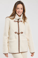 Load image into Gallery viewer, Faux Shearling Toggle Jacket | Contrast Trim | Winter Warmth