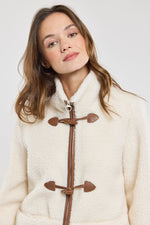 Load image into Gallery viewer, Faux Shearling Toggle Jacket | Contrast Trim | Winter Warmth