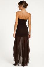 Load image into Gallery viewer, Minuit Strapless Sheer Panel Maxi Dress | Ruched Bodice | Fluid Hem