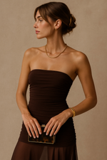 Load image into Gallery viewer, Minuit Strapless Sheer Panel Maxi Dress | Ruched Bodice | Fluid Hem