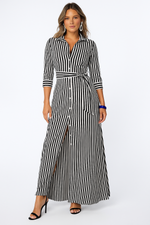 Load image into Gallery viewer, Striped Shirt Maxi Dress | Button Front with Waist Tie