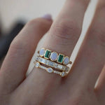 Load image into Gallery viewer, Stacked Opal & Emerald Ring Set | Three-Piece Cocktail Design