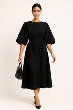 Load image into Gallery viewer, Batwing Sleeve Midi Dress | Belted A-Line Silhouette