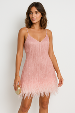 Load image into Gallery viewer, Lueur Feather Mini Dress | Spaghetti Straps | Fringe Detailing