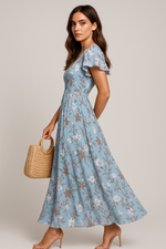 Load image into Gallery viewer, Floral V-Neck Maxi Dress | Butterfly Sleeves and A-Line Silhouette
