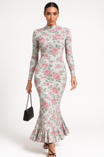 Load image into Gallery viewer, Floral Print Maxi Dress | High Neck | Slim Fit