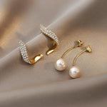 Load image into Gallery viewer, Lueur Pearl Drop Earrings | Crystal Paved Gold Tone