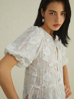 Load image into Gallery viewer, Embroidered Tie-Front Blouse | Puff Sleeve | Sheer Floral