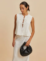 Load image into Gallery viewer, Pleated Tie-Front Sleeveless Blouse | Cotton-Linen Blend