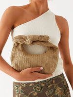Load image into Gallery viewer, Évasion Woven Straw Bow Bag | Half Moon Silhouette