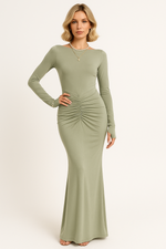 Load image into Gallery viewer, Long Sleeve Maxi Dress | Ruched Waist | Slim Fit | Floor Length