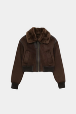 Load image into Gallery viewer, Faux Shearling Aviator Jacket | Cropped Fit | Turn-Down Collar