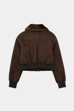 Load image into Gallery viewer, Faux Shearling Aviator Jacket | Cropped Fit | Turn-Down Collar
