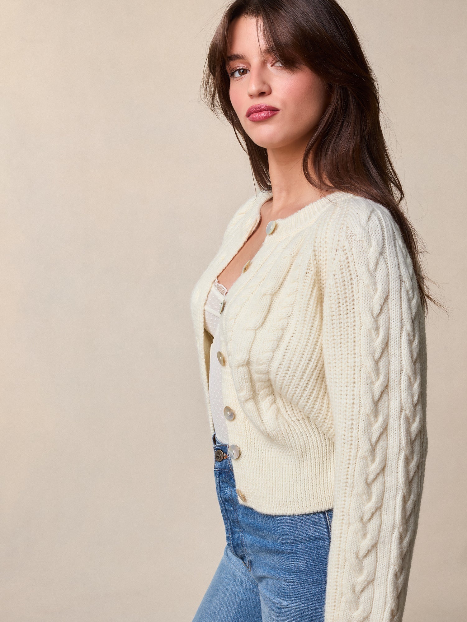 Cardigan en maille torsadée | Beige