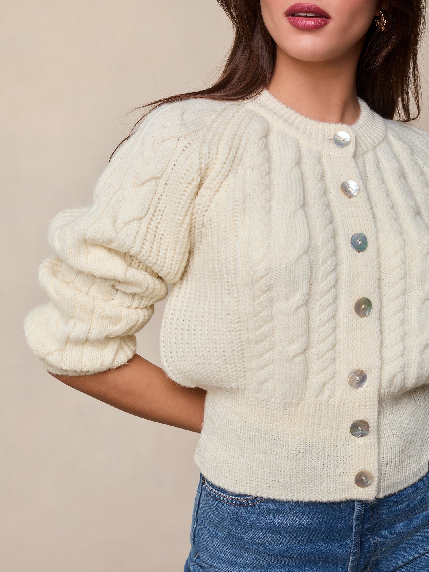 Cardigan en maille torsadée | Beige