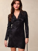 Load image into Gallery viewer, Satin Mini Dress | Lace V-Neck | Long Sleeves