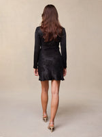 Load image into Gallery viewer, Satin Mini Dress | Lace V-Neck | Long Sleeves