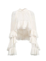 Load image into Gallery viewer, Ruffled Chiffon Blouse | High Neck and Flared Sleeves - Amouvelle