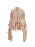 Load image into Gallery viewer, Ruffled Chiffon Blouse | High Neck and Flared Sleeves - Amouvelle