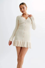 Load image into Gallery viewer, Contrast Knit Mini Dress | Slim Fit | Button Front | Ruffle Hem