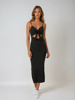 Load image into Gallery viewer, Maribel Tie Front Maxi Dress | Ribbed Slim Fit | Cutout Detail