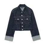 Load image into Gallery viewer, Cropped Denim Jacket | Structured Fit | Folded Cuff Detail - Amouvelle
