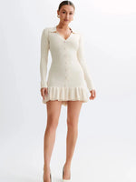 Load image into Gallery viewer, Contrast Knit Mini Dress | Slim Fit | Button Front | Ruffle Hem