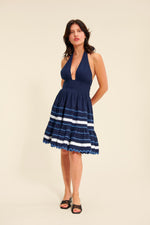 Load image into Gallery viewer, Striped Halterneck Mini Dress | Flared Skirt | Cotton Blend