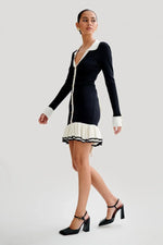 Load image into Gallery viewer, Contrast Knit Mini Dress | Slim Fit | Button Front | Ruffle Hem