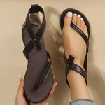 Load image into Gallery viewer, Strappy Ankle-Wrap Flat Sandals in Faux Leather