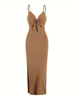Load image into Gallery viewer, Maribel Tie Front Maxi Dress | Ribbed Slim Fit | Cutout Detail