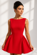 Load image into Gallery viewer, Sleeveless Mini Dress | Boat Neck | High Waist Pleated Skirt