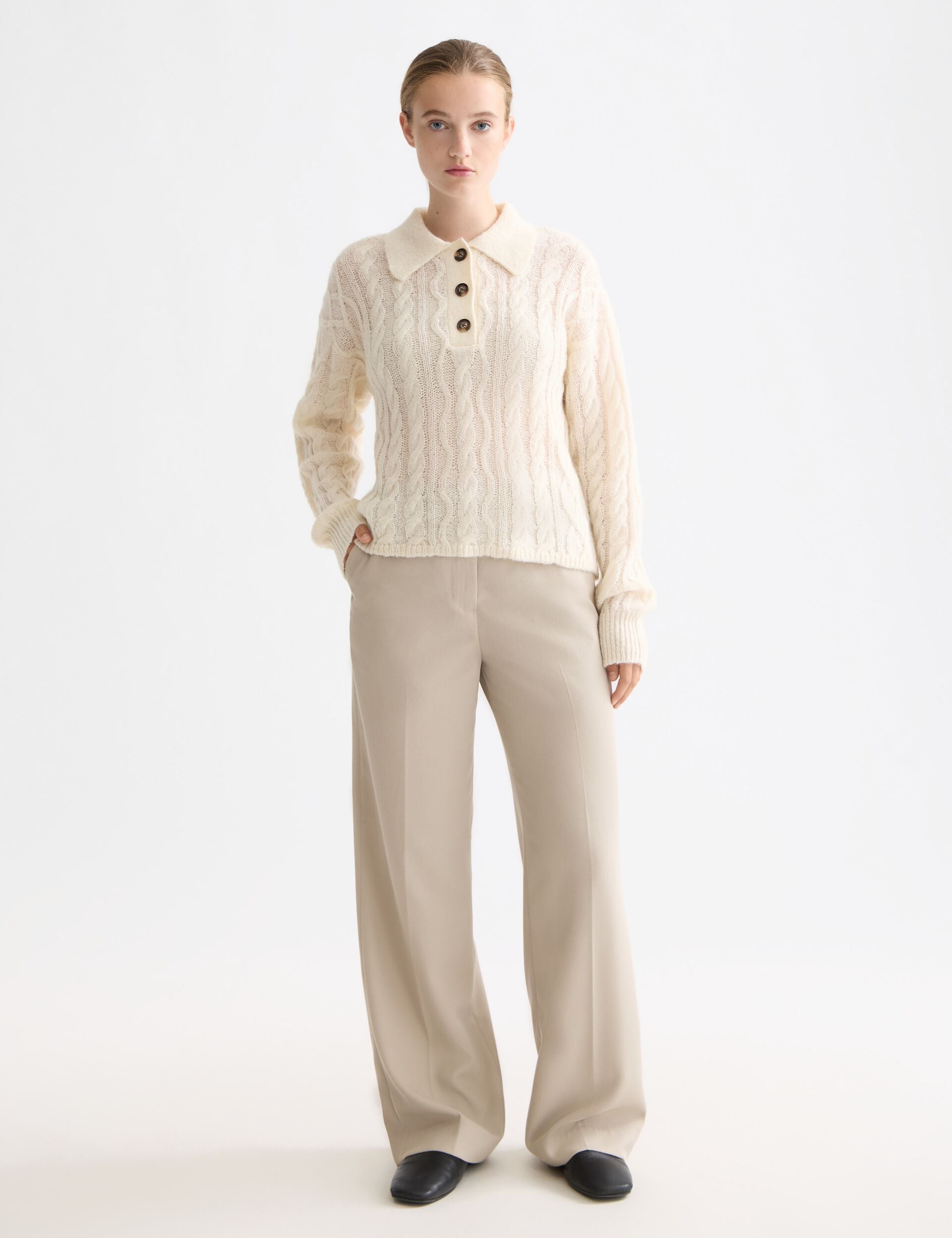 Pull en Maille Cable | Mélange Mohair et Laine | Col Polo