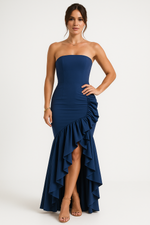 Load image into Gallery viewer, Strapless Ruffle Maxi Dress | High Slit and Bodycon Fit