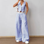 Load image into Gallery viewer, Striped Sleeveless Waistcoat and Wide Leg Trousers Set | Summer Resort