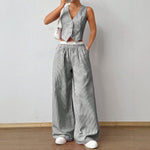 Load image into Gallery viewer, Striped Sleeveless Waistcoat and Wide Leg Trousers Set | Summer Resort