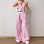 Load image into Gallery viewer, Striped Sleeveless Waistcoat and Wide Leg Trousers Set | Summer Resort
