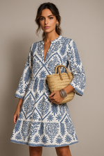 Load image into Gallery viewer, Évasion V-Neck Printed Dress | Relaxed Fit | 3/4 Sleeve