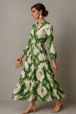 Load image into Gallery viewer, V-Neck Maxi Dress | Tiered Skirt and Drawstring Waist