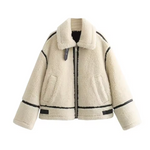Load image into Gallery viewer, Faux Shearling Jacket | Contrast Trim | Zip Closure