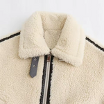 Load image into Gallery viewer, Faux Shearling Jacket | Contrast Trim | Zip Closure