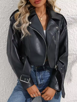 Load image into Gallery viewer, Faux Leather Biker Jacket | Cropped Fit