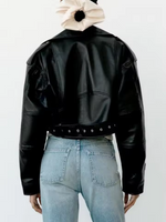 Load image into Gallery viewer, Faux Leather Biker Jacket | Cropped Fit