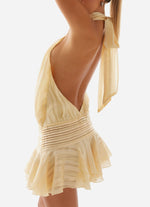 Load image into Gallery viewer, Halter Neck Mini Dress | Pleated Chiffon | Ruffle Hem | Backless