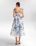 Load image into Gallery viewer, Floral Organza Midi Dress | Sweetheart Neck | Spaghetti Straps | Summer